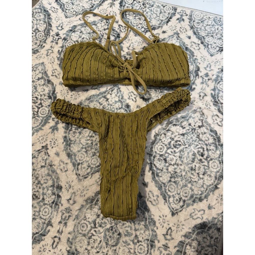 Unbranded 2 Piece Bikini Swimsuit Green Textured Small